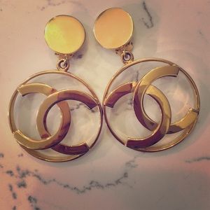 Beautiful gold vintage dangle chanel hoop